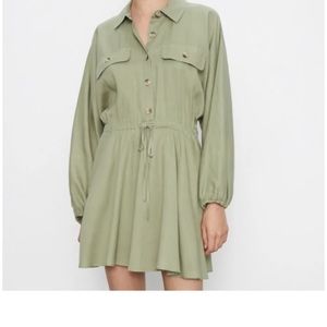 Zara green drawstring shirt dress.